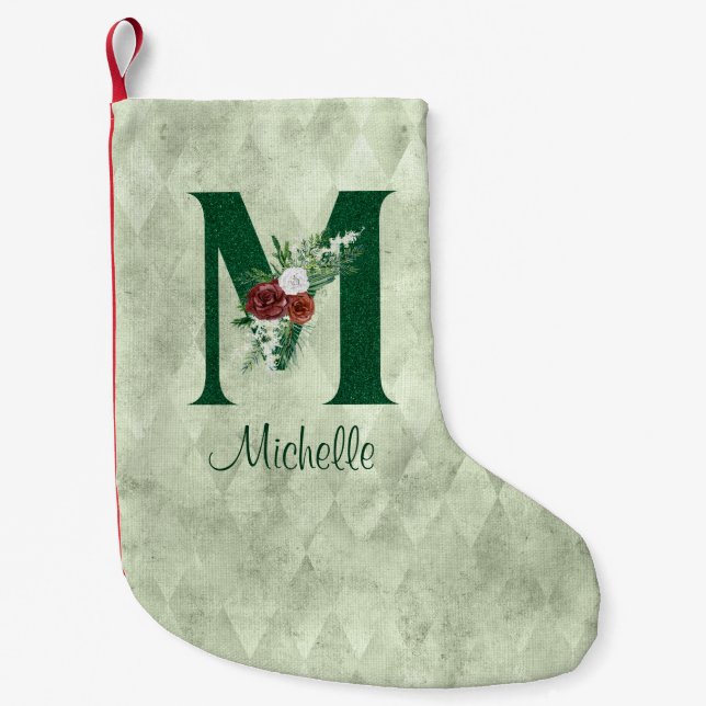Petite Chaussette De Noël Lettre florale d'hiver M personnalisée (Devant)