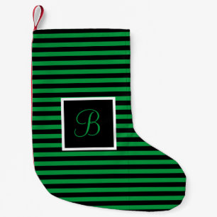 PETITE CHAUSSETTE DE NOËL LETTRE INITIALE CLASSIQUE VERT ET NOIR BARRASÉ