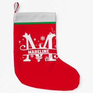 Petite Chaussette De Noël Lettre M Monogramme de Noël Nom initial Rouge Blan
