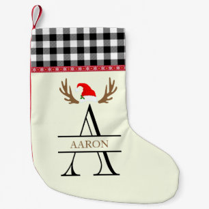 Petite Chaussette De Noël  Lettre Monogramme A Noël Nom Blanc Noir Tartan 
