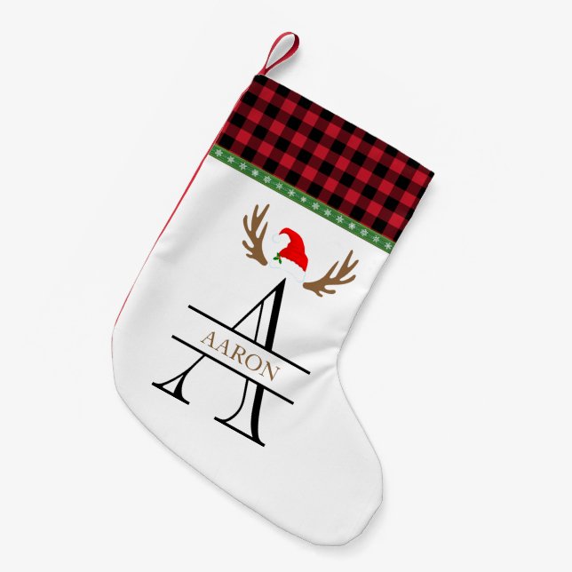 Petite Chaussette De Noël Lettre monogramme A Rouge Noir Tartan Noël (Devant (Accrochage))