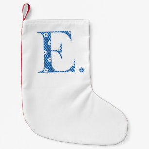 Petite Chaussette De Noël LETTRE Motif Fleur E(bleu)