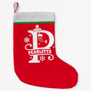 Petite Chaussette De Noël Lettre P Monogramme de Noël Nom initial Rouge Blan