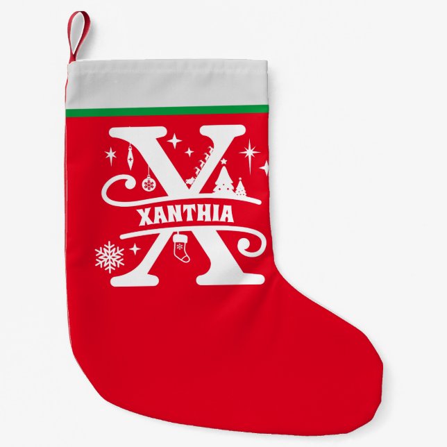 Petite Chaussette De Noël Lettre X Noël Monogramme Nom initial Rouge Blanc (Devant)