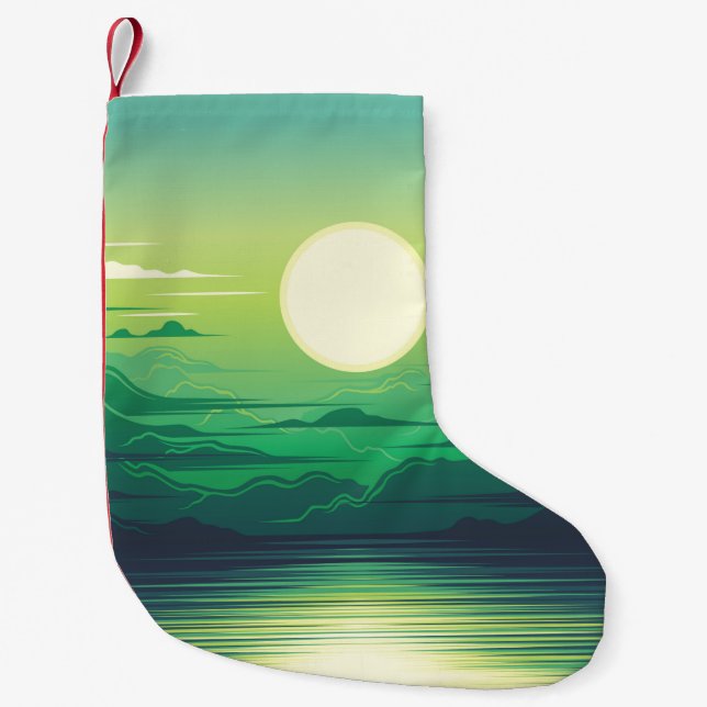 Petite Chaussette De Noël Lever de soleil dans la mer habillage d'illustrati (Devant)