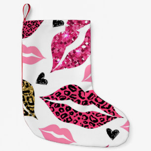 Petite Chaussette De Noël Lèvres scintillantes : Motif de mode Leopard
