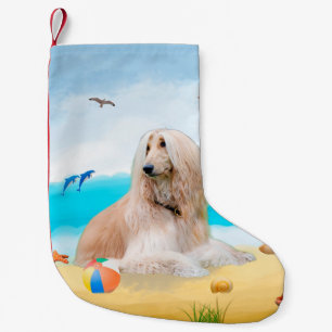 Petite Chaussette De Noël Lévrier Afghan sur la Plage