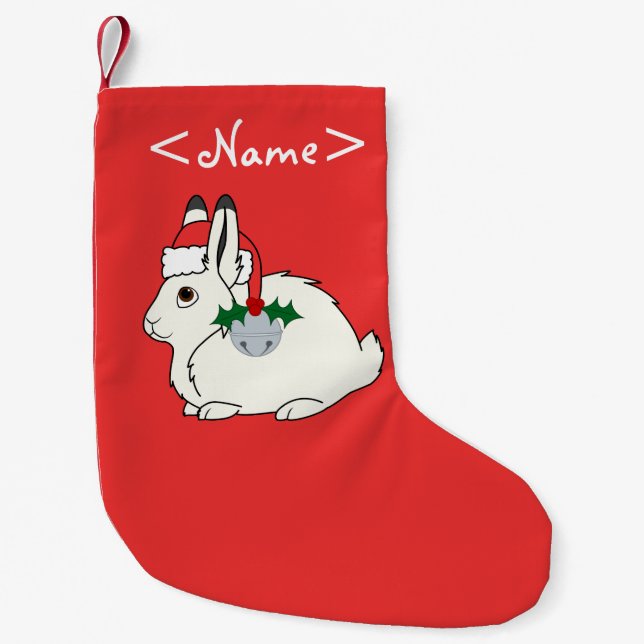Petite Chaussette De Noël Lièvres arctiques blancs avec le casquette de Père (Devant)