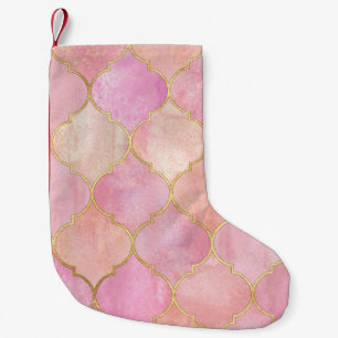 Petite Chaussette De Noël Ligne d'or marocaine : Aquarelle rose