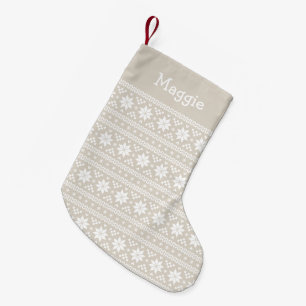 Petite Chaussette De Noël Linge Beige et blanc Fair Isle Monogram