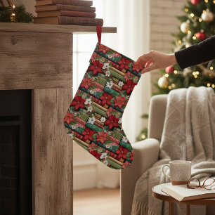 Petite Chaussette De Noël Livre Lover Red Winter Floral Noël