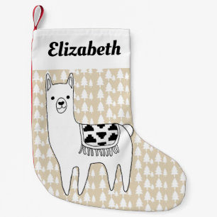 Petite Chaussette De Noël Llama et arbres tendance Nom en Script