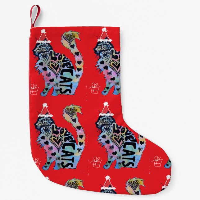 Petite Chaussette De Noël Love Cats Merry Red cat Christmas Stocking (Devant)
