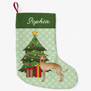 Petite Chaussette De Noël Lutin Greyhound Italien Avec Un Sapin De Noël