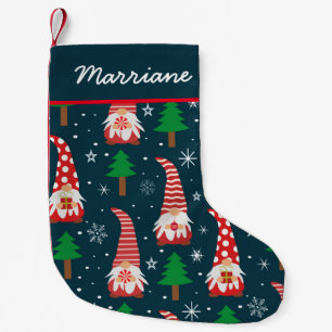 Petite Chaussette De Noël Lutins de Noël avec des arbres sur fond bleu foncé