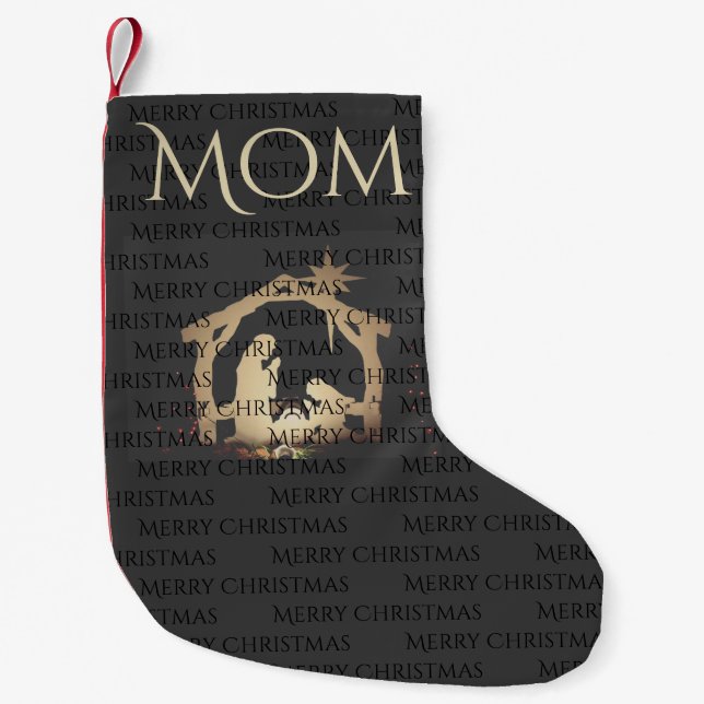 Petite Chaussette De Noël Luxe Noir Nativité Or Personnalisé Noël (Devant)