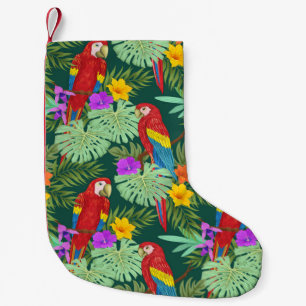 Petite Chaussette De Noël Macaw et plante tropical avec des fleurs sans cout