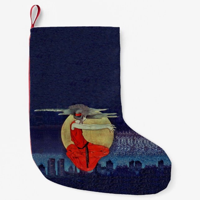 Petite Chaussette De Noël Magic Flottant Femme Lune Nuit Ciel Sorcière (Devant)