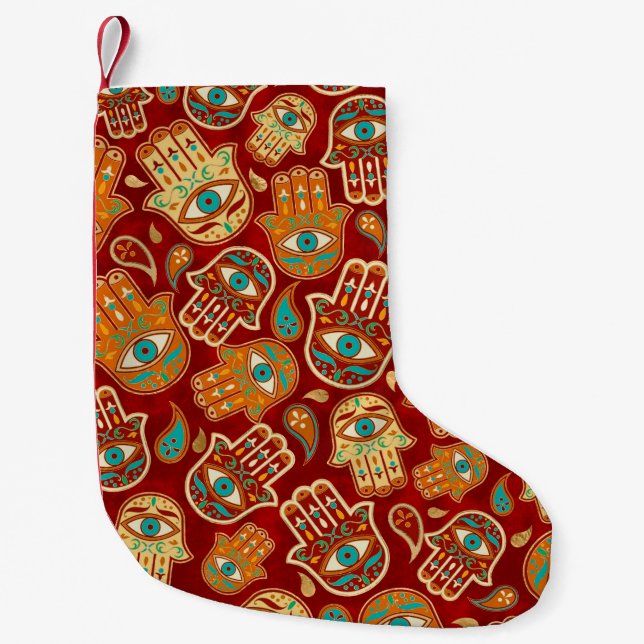 Petite Chaussette De Noël Main de Hamsa - Main de Fatima Turquoise Terracott (Devant)