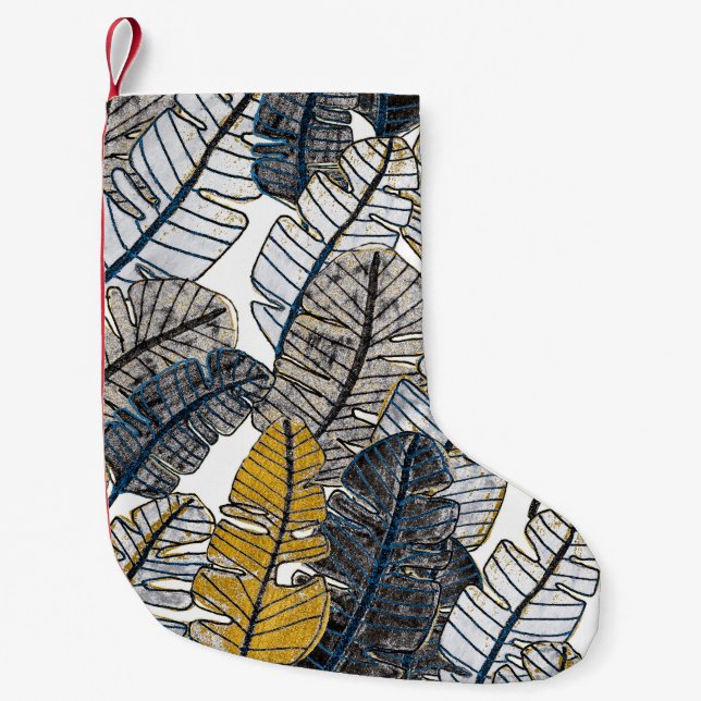 Petite Chaussette De Noël Main tirée : Feuilles tropicaux (Devant)