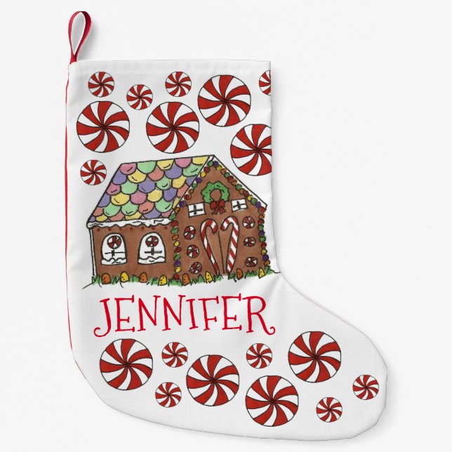 Petite Chaussette De Noël Maison de pain d'épices personnalisée Minets de No (Devant)