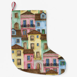Petite Chaussette De Noël Maisons de Lisbonne : Aquarelle Motif funiculaire.
