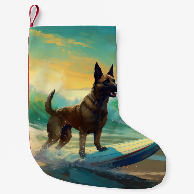 Petite Chaussette De Noël Malinoi Beach Surf Peinture belge (Devant)