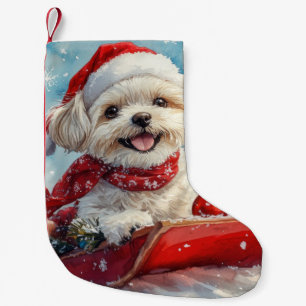 Petite Chaussette De Noël Malti Tzu Dog dans la corniche Laissez-le neiger N