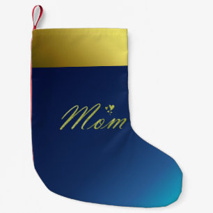 Petite Chaussette De Noël maman texte doré en bleu noël stockage