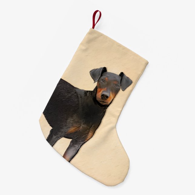 Petite Chaussette De Noël Manchester Terrier Peinture Art animal original (Devant (Accrochage))