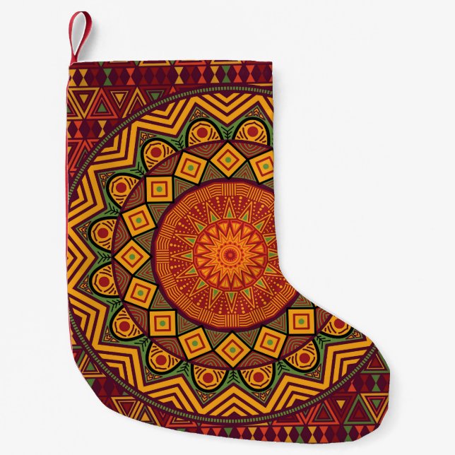 Petite Chaussette De Noël Mandala africain, dessins circulaires polynésiens. (Devant)