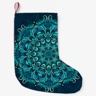 Petite Chaussette De Noël Mandala ethnique bleue. Copie de montage