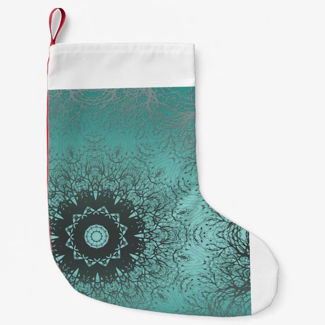 Petite Chaussette De Noël Mandala kaleidoscope en mosaïque vert motif o (Devant)