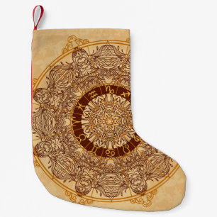 Petite Chaussette De Noël Mandalas, zodiac, orné, cercle vintage.