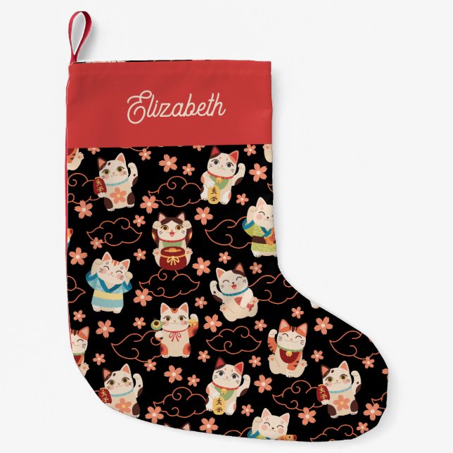 Petite Chaussette De Noël Maneki Neko Lucky Cats Personalized  (Devant)