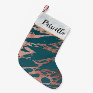 Petite Chaussette De Noël Marbre Turquoise Rose moderne
