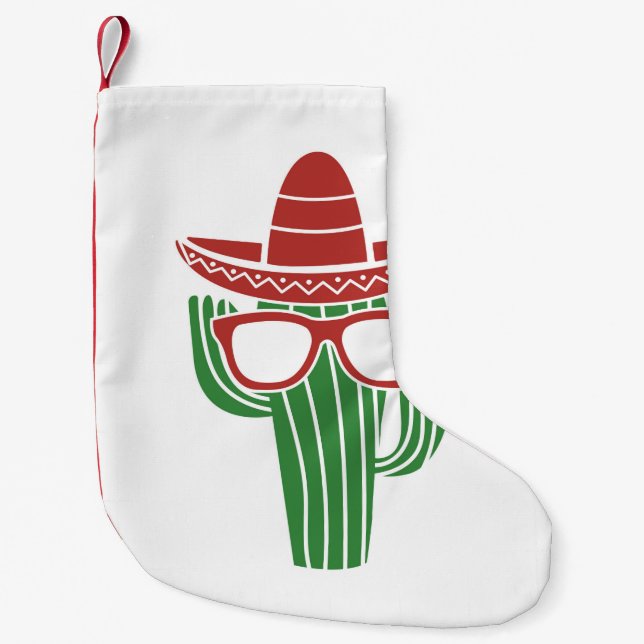 Petite Chaussette De Noël mascotte cool cactus avec sombrero casquette et lu (Devant)