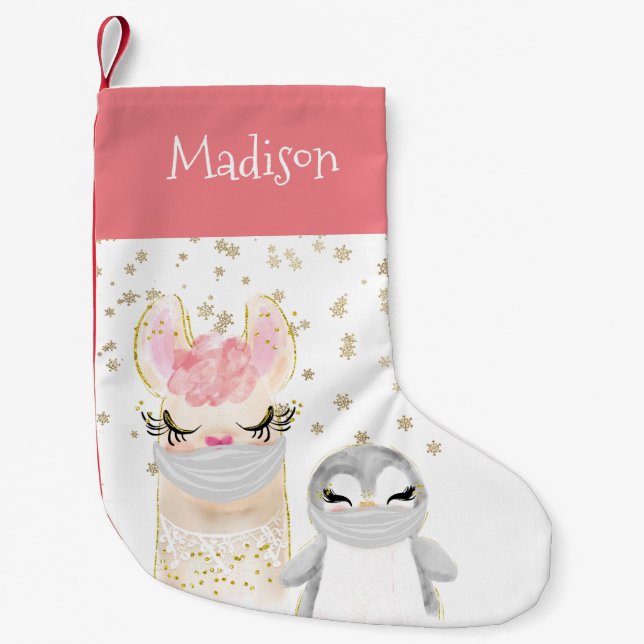 Petite Chaussette De Noël Masques visage Llama Penguin Personnalisé (Devant)