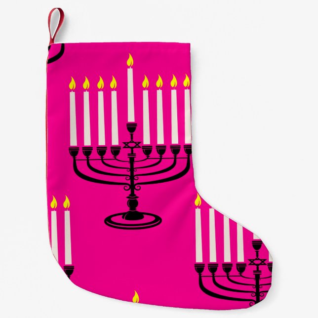 Petite Chaussette De Noël menorah rose hanoukka purim imprimé juif (Devant)