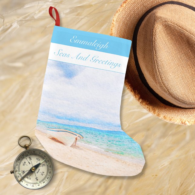 Petite Chaussette De Noël Mer Et Salutations Bateau De Pêche Nautique (Créateur téléchargé)