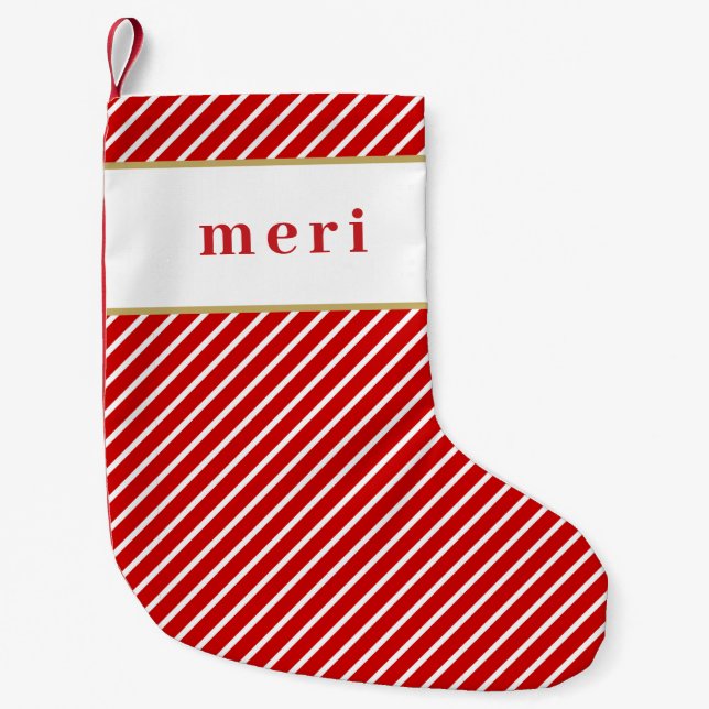 Petite Chaussette De Noël MERI mignon Festif Rouge Blanc rayures Nom personn (Devant)