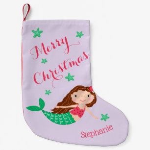 Petite Chaussette De Noël Mermaid Joyeux Noël Personnalisé Violet