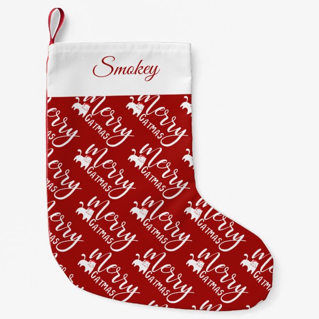 Petite Chaussette De Noël Merry Catmas Funny Chat Stockage de Noël (Devant)