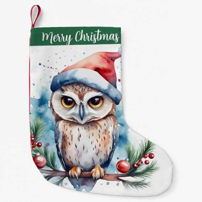 Petite Chaussette De Noël Merry Christmas Hat Festive Owl -  (Devant)