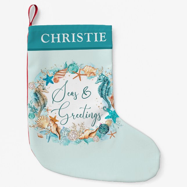 Petite Chaussette De Noël MERS Côtières & SAVOIRS Turquoise Personnalisé (Devant)