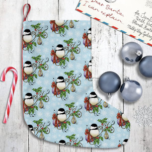 Petite Chaussette De Noël Mésange de Noël vintage bleu festif