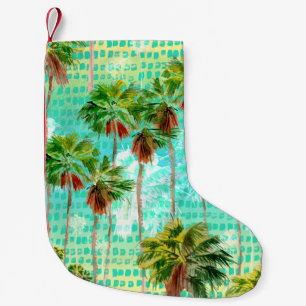 Petite Chaussette De Noël Miami Palms : Aquarelle Tropicale sans couture