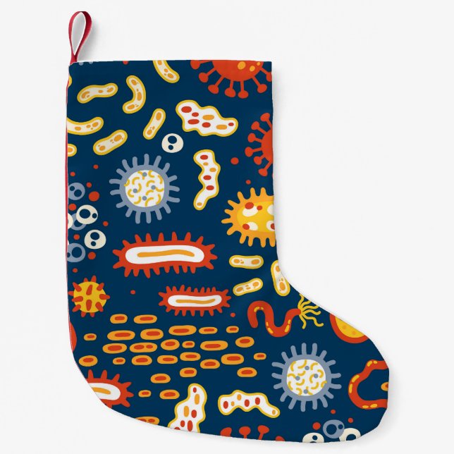 Petite Chaussette De Noël Microorganismes Bleu foncé : Motif de biologie (Devant)