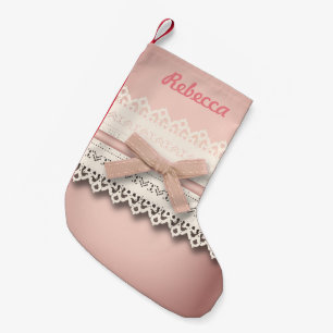 Petite Chaussette De Noël mignon ceinture chic dentelle blanche poussiéreuse