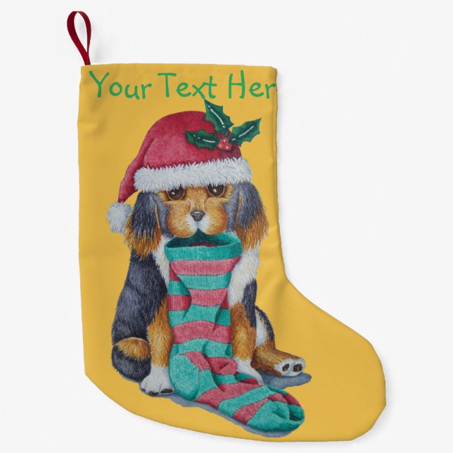 Petite Chaussette De Noël mignon chien chiot habillé pour noël (Devant)